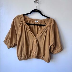Aerie Brown Puff Sleeve Crop Blouse